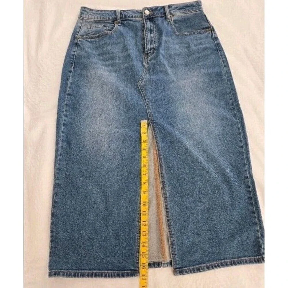 Just FabWomens Midi Slip Front High Waist Skirt Demin Chic Boho Casual Size 34..